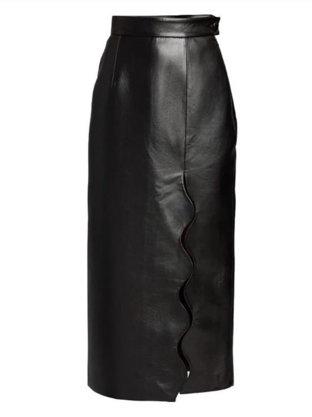 High-Rise Black Faux Leather Pencil Skirt with Sculpted Side Detail